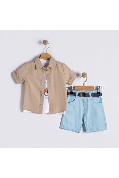 Bulut Baby Boys' Summer, Holiday Shirt-T-Shirt-Shorts Set