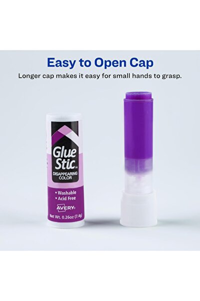 AVERY Glue Stick Disappearing Purple Color, Washable, Nontoxic, 7.4g Permanent Glue Stic, 6pk