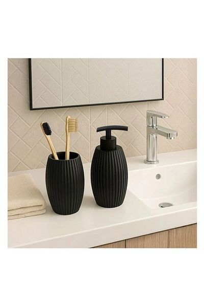 BREZIUM Bathroom accessory set consisting of liquid soap dispenser and toothbrush holder