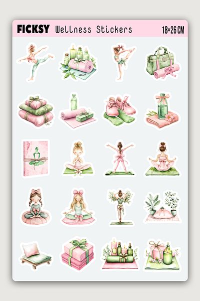 Ficksy Yoga Sticker Set - 20 Meditation Sticker Stickers