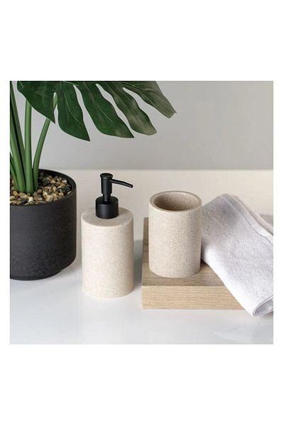 BREZIUM Bathroom accessory set consisting of liquid soap dispenser and toothbrush holder
