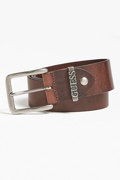Guess Guess, Leather Belt with Metal Logo Application, Brown, 110 CM Standard