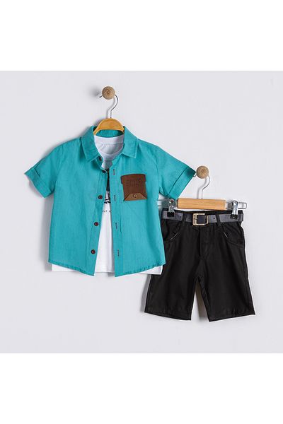 Bulut Baby Boys' Summer, Holiday Shirt-T-Shirt-Shorts Set
