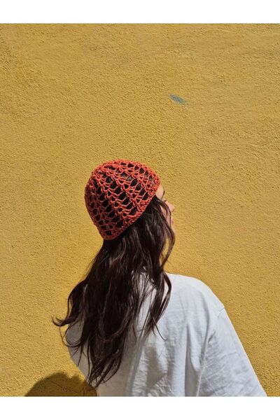 MELUSH قبعة كروشيه محبوكة باللون البرتقالي اللامع، قبعة منقوشة، قبعة كروشيه