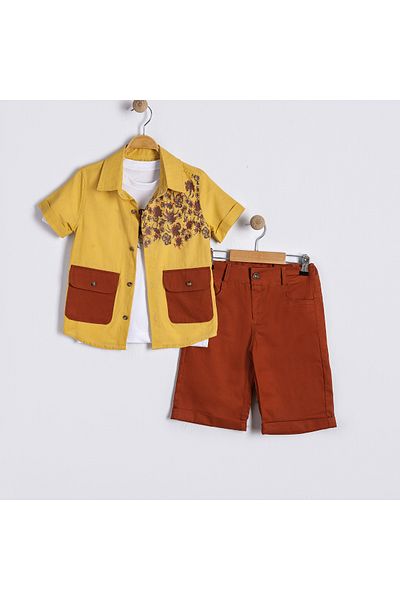 Bulut Baby Boys' Summer, Holiday Shirt-T-Shirt-Shorts Set