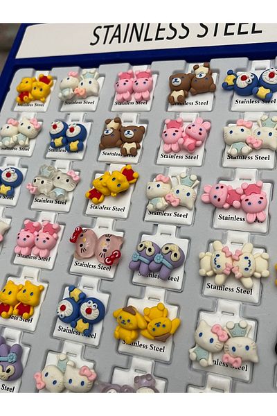 alpikom 1Pcs Cute Cartoon Character Stainless Steel Children's Earrings Needle Earring