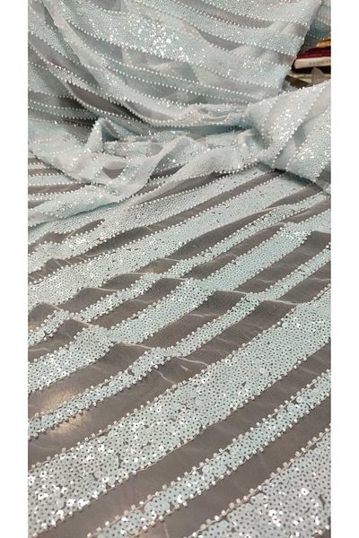 River Fabrics Sequin Beaded Evening Dress Fabric Blue