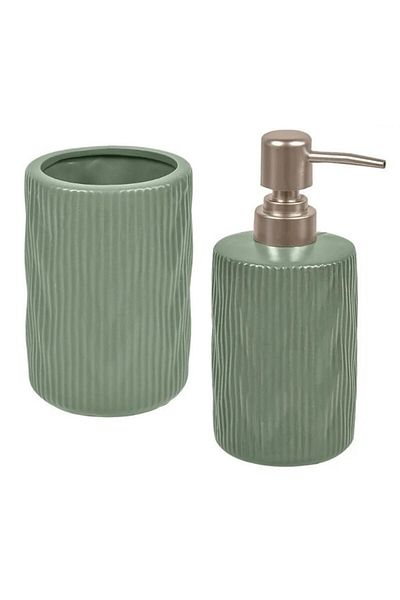 BREZIUM Ceramic bathroom accessory set, liquid soap container, toothbrush holder