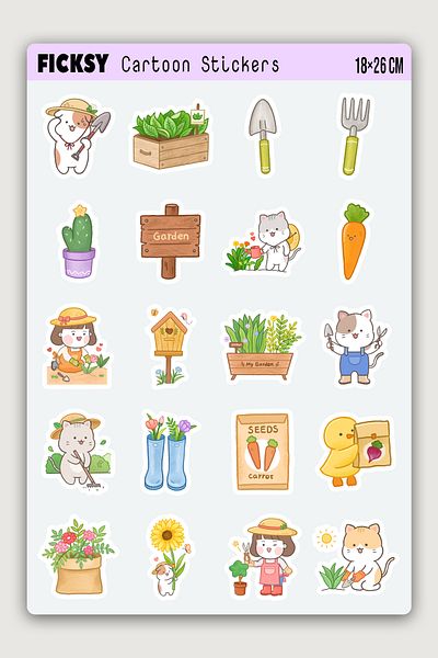 Ficksy Kawaii Cute Gardener Sticker Set - 40 Sticker Stickers