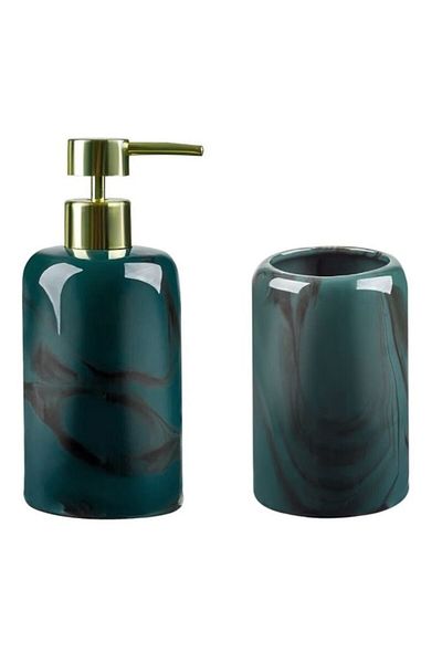 BREZIUM Bathroom accessories set, ceramics, liquid soap container, toothbrush holder, BREZIUM