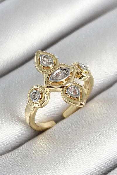 BESKAR Brass Five Stone Trend Figure Zircon Stone Gold Color Adjustable Women's Ring