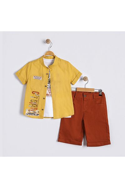Bulut Baby Boys' Summer, Holiday Shirt-T-Shirt-Shorts Set