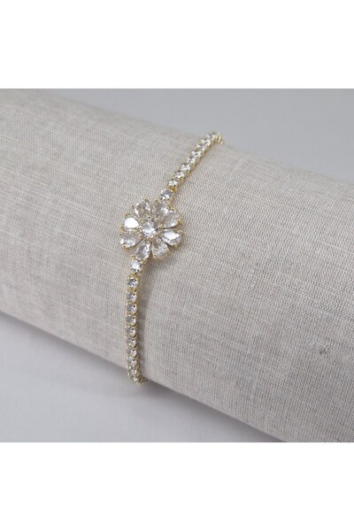 PİNA HEDİYELİK AKSESUAR ÇELİK BİLEKLİK SU YOLU PAPATYALI ZİRKON TAŞLI GOLD RENK