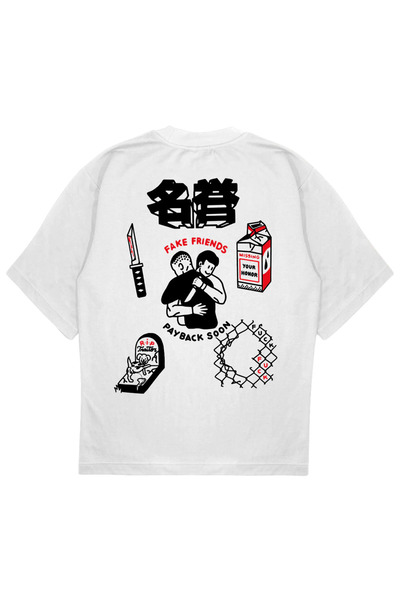 SVART WEAR Tricou PAYBACK OVERSIZE fake friends alb