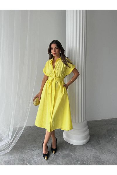 S&A Collectionn Cămașă de damă, cu guler, cu nasturi, cu centură, cu mânecă scurtă, până la genunchi