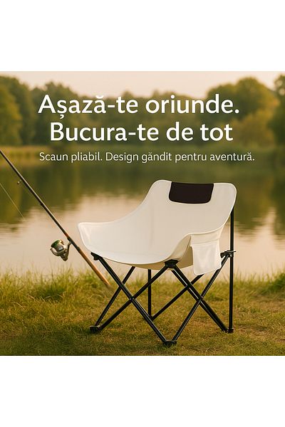 TnsAround Scaun Pliabil de Camping si Pescuit TNS®, Cadru Metalic, Greutate Maxima 130 Kg, Material Premium