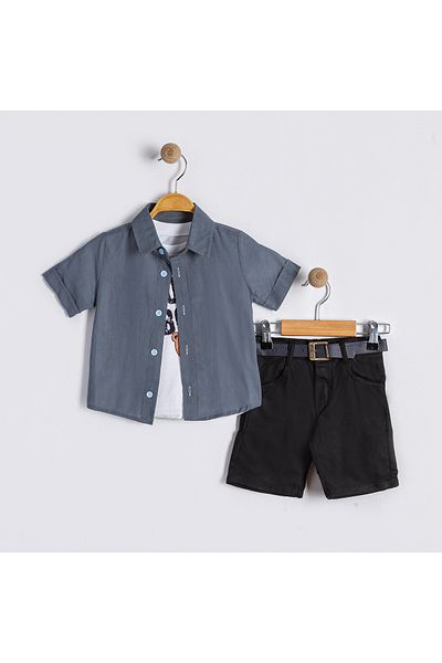 Bulut Baby Boys' Summer, Holiday Shirt-T-Shirt-Shorts Set