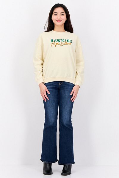 Don't Call Me Jennyfer Stranger Things x DCMJ Women Crew Neck Graphic Print Sweatshirt, Beige