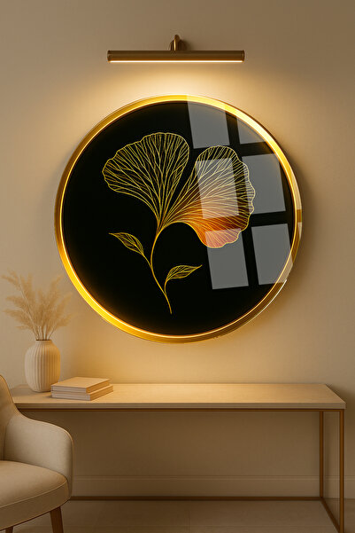 TAULART DESIGN DE FRUNZE DE GINKGO STRĂLUCITOARE TABĂRĂ ROTUNDĂ DE STICLA RES...