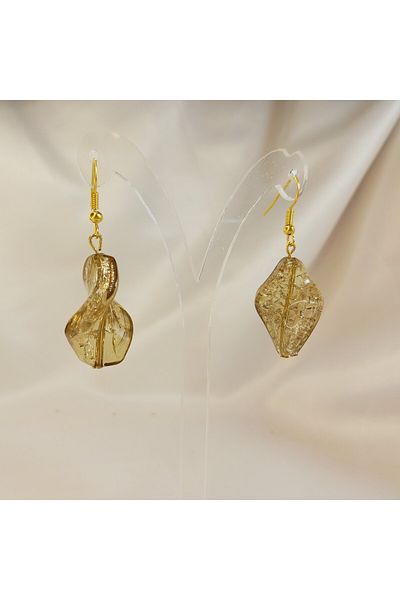 Crystal Atelier Khaki Gold-Colored Crackle-Looking Acrylic Bead Earrings – Lightweight, Stylish and Handmade Modern Design Earrings