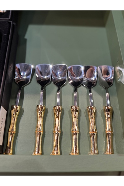 hediye Esterhomedecor 6-Piece Bamboo Model Ice Cream Spoon Gold