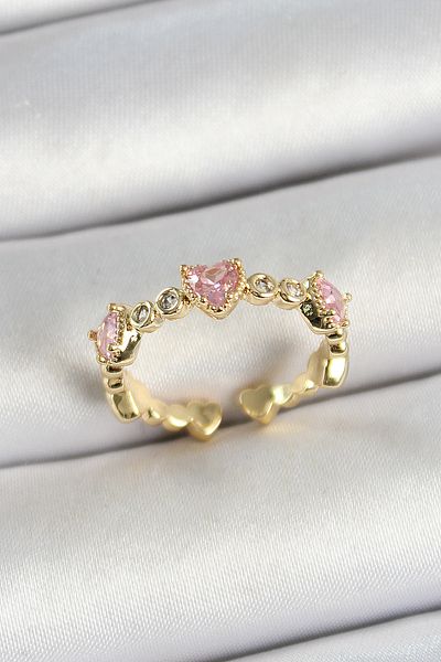 BESKAR Brass Row Heart Figured Zircon Stone Gold Color Adjustable Women's Ring
