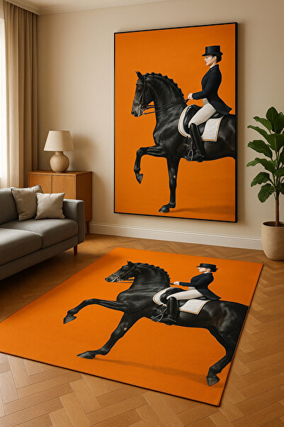 new colourse At Dijital Baskı Altı Kaymaz Pamuk Dokuma Tabanlı Halı Kilim