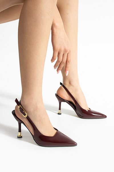 HVZ Exclusive Pantofi cu toc pentru femei bordeaux (8 cm) Pantofi cu toc ascuțit și eleganti pentru birou pentru femei, piele lacuită bordeaux