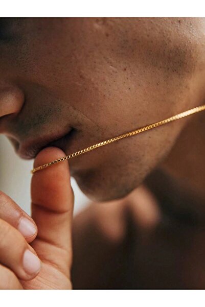 Bluem Paslanmaz Çelik Sarı Kare Model İnce Çelik Zincir Kolye - İthal Kararma...