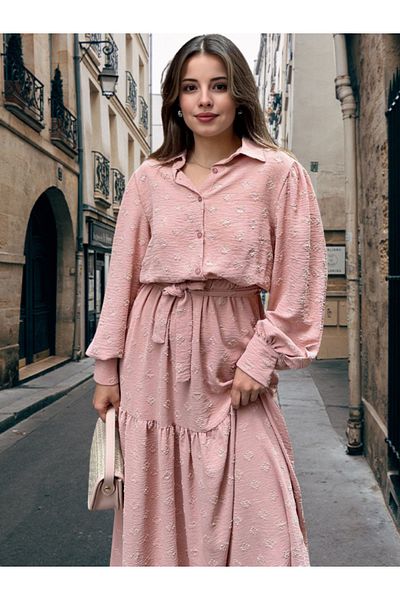 BEES JEANS Rochie maxi vintage în formă de A, cu mâneci balon, cu talie din țesătură texturată pentru femei - potrivită pentru hijab - 700-3550