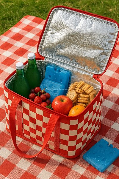 Busstier 25L Red White Pattern Thermos Picnic Bag, Waterproof Cold Holder Bag