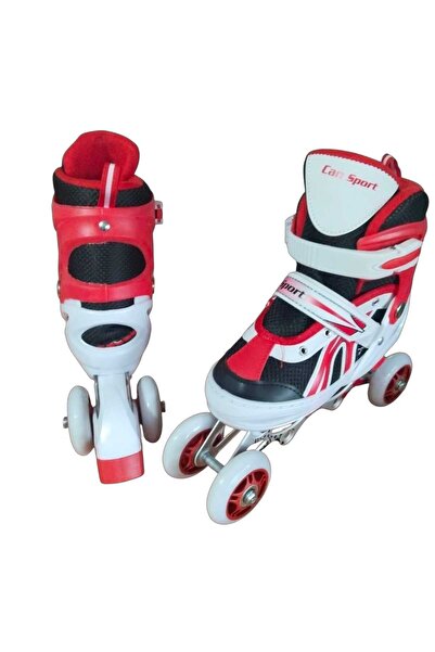 BURAK CAN SPORT Cansport Adjustable (2+2) Metal Body Silicone Wheel Lighted Children's Skating Skates