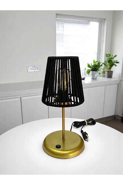 CONANA Lyris - Macrame Drawstring Mini Lampshade Black (Cable Included with 2 Meters Plug)