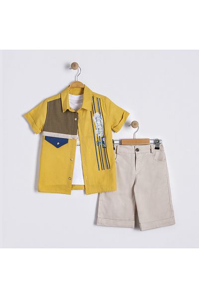 Bulut Baby Boys' Summer, Holiday Shirt-T-Shirt-Shorts Set
