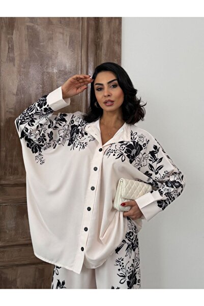 WellWay White Floral Jessica Fabric Shirt & Pants Set 25100