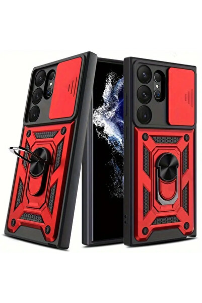 Rivor Samsung Galaxy S24 Ultra Uyumlu Kılıf Kamera Korumalı Sürgülü Yüzüklü D...
