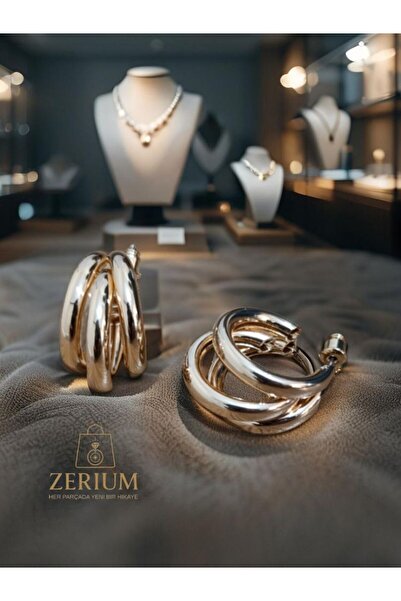 ZERİUM Gold / Gold Color Coated Rose Steel Women's Earrings 316L