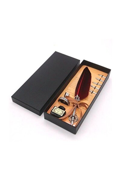 Genel Markalar Hediyelik Taçlı Kuş Tüyü Divit Kalem Seti Şarap