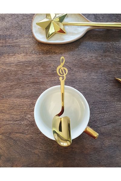 LOVYCO Gold Melodi, Note Key Shaped Mini Coffee, Tea Presentation Spoon 1 Piece 14 cm