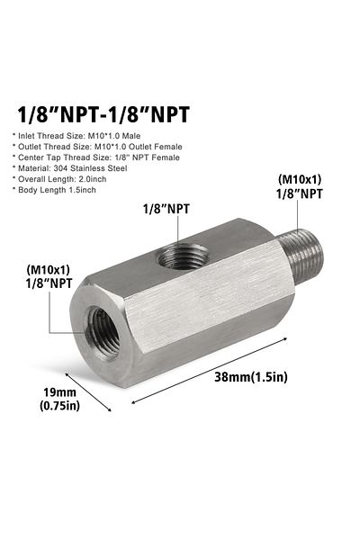 Choice 1-8NPT 1-8NPT CNSPEED Stainless Steel Side Holes Oil Pressure Sensor Connector 1/8"NPT Female To M12