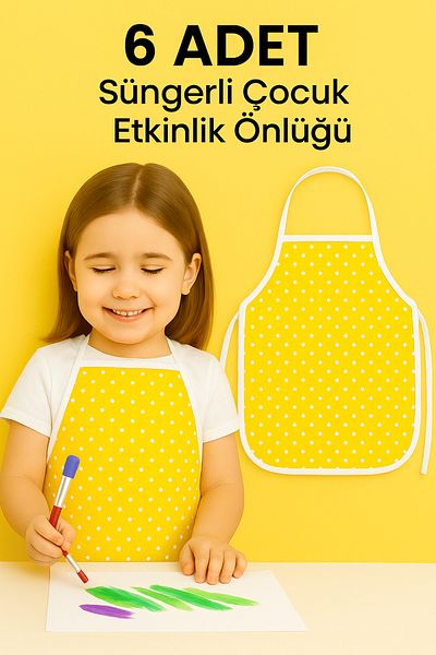 Morlay 6 Pieces Yellow Children's Bib – Nursery Kindergarten Activity Painting Bib with Liquid Proof Sponge for 2-8 Years Old