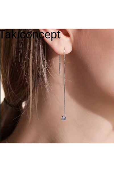 TakıConcept Taş Sallantılı Zincir Küpe, Kadın Küpe, Uzun Küpe