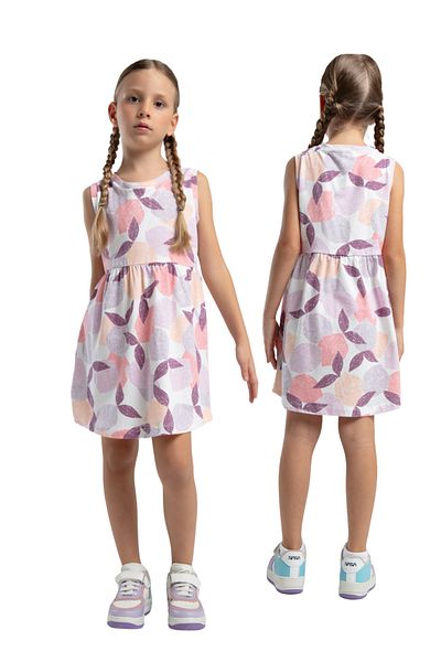 vory Rochie pentru fete, alb, coral, cu gât rotund, cu mâneci zero VR.rP.K36.19.ç71.Y.K1