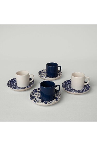 Linens Parterre Seramik 4'lü 110 ml Kahve Fincan Seti Lacivert