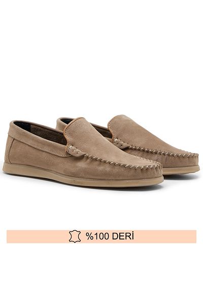Fine Ayakkabıcılık Genuine Leather Sand Beige Men's Summer Shoes 39-45