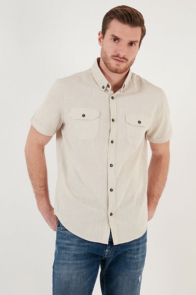 Buratti Buttoned Collar 100% Cotton Slim Fit Pocket Shirt Men's Shirt Cf21s111153