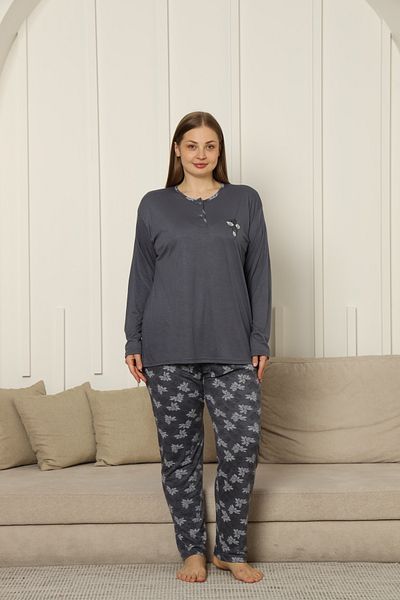 TAMPAP Viscose Fabric Women's Plus Size Long Sleeve Pajama Set