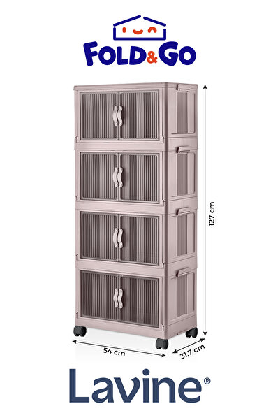 obido Lavine Fold&go 4'lü Portatif Organizer Tekerlekli Dolap Çok Amaçlı Kapaklı Katlanır ”pudra”