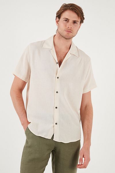 Buratti Linen Look Short Sleeve Open Collar Regular Fit Shirt Men's Shirt Cf23s116775