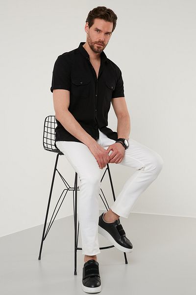Buratti Cămașă pentru bărbați din bumbac slim fit cu guler cu nasturi (CF21s 111153 )